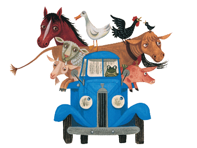 little blue truck bouncing up and down